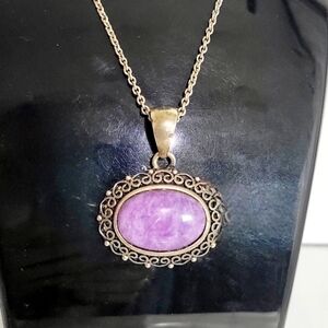 Purple Charoite stone pendant necklace